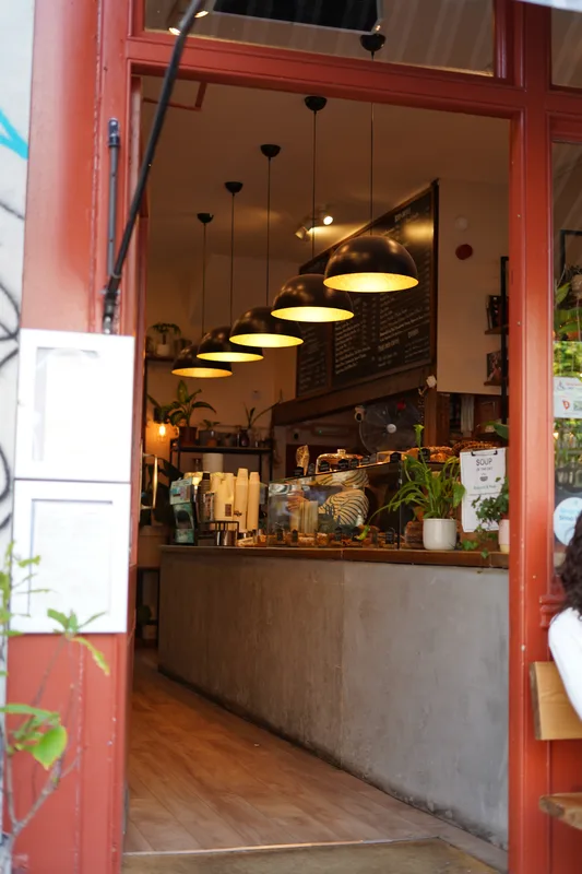 The open red entrance leading into Coffee Matters